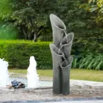 33.5"H-Bell 4-Tier Cascading Floor Rock Water Outdoor Fountain with LED Lights