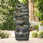 32.6"H-Simulation Slate Stone Garden Outdoor Fountain with LED Lights