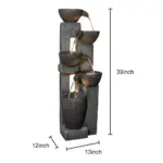 39"H- Tiered Pots Garden Outdoor Fountain with Warm LED Lights