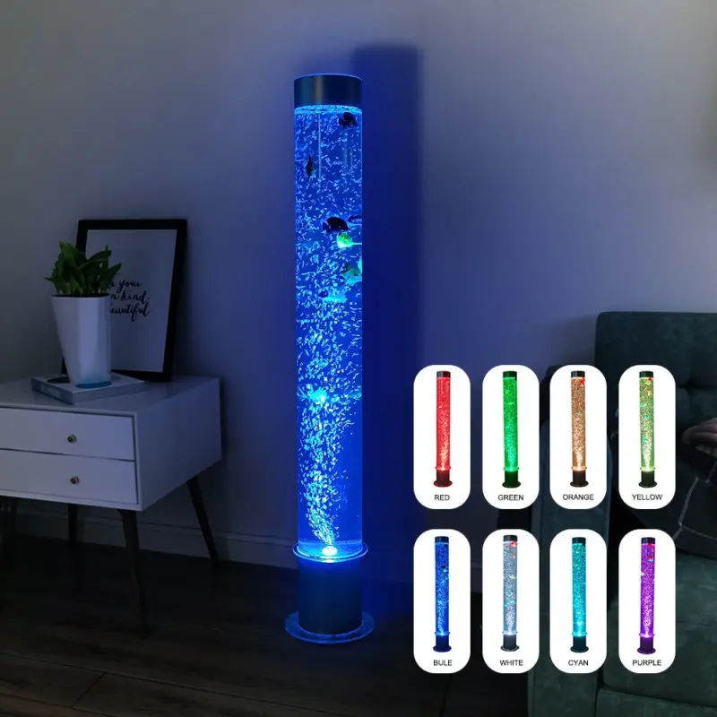 Acrylic Bubble Light with Simulated Fish and 8 Color Changing Light Effects-41“H