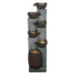 53.5in High Outdoor Indoor Water Fountain, 6-Tiered Poly-Resin Waterfall Fountain with LED Lights
