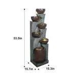 53.5in High Outdoor Indoor Water Fountain, 6-Tiered Poly-Resin Waterfall Fountain with LED Lights